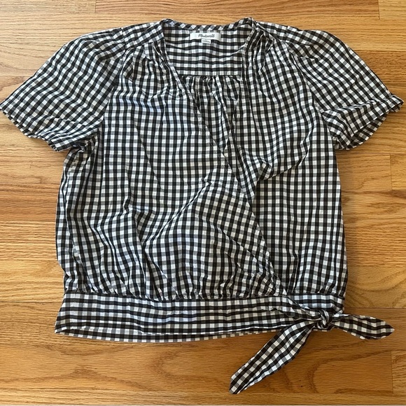 Madewell Wrap Top in Gingham Black/White Check - Size XS - Picture 1 of 10
